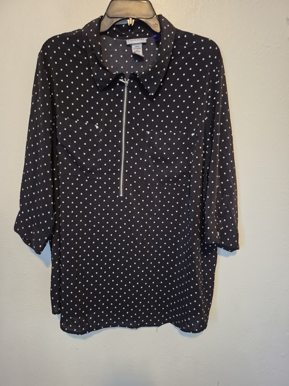 Catherines Black White Polka Dot Zip-Front Tunic